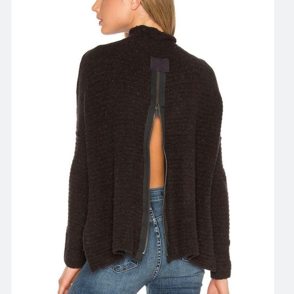 Free People Black Open-Back Zip Sweater